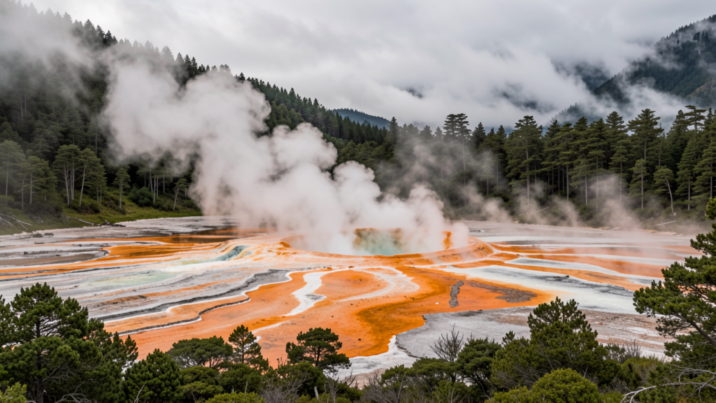 Rotorua geothermal activity with steam