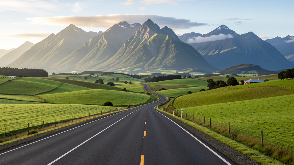 New Zealand scenic highway with mountains