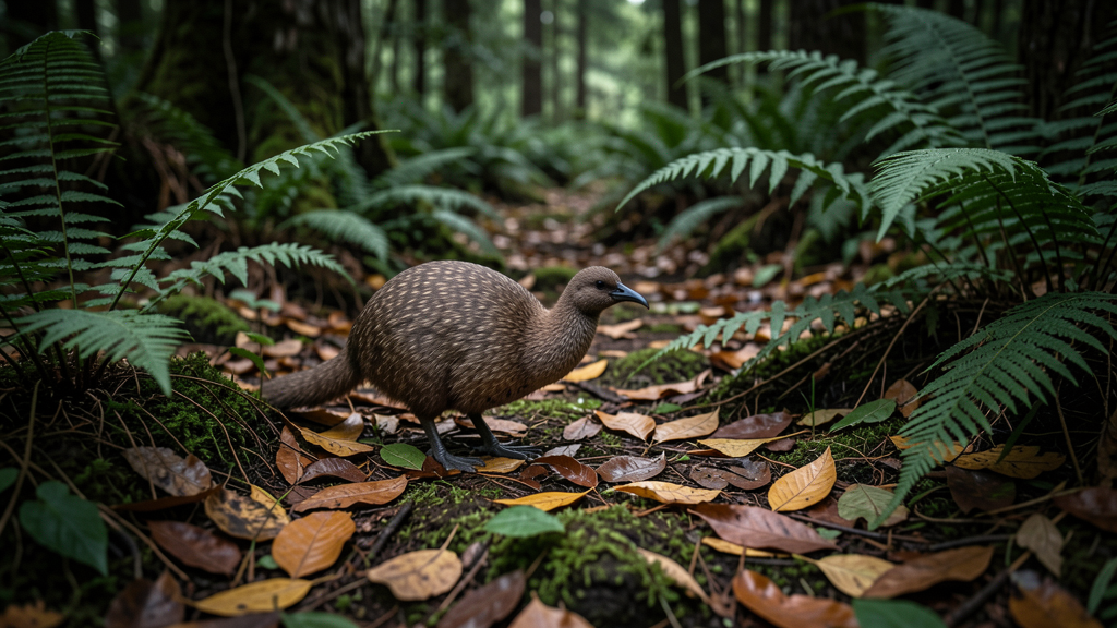Kiwi bird in New Zealand forest